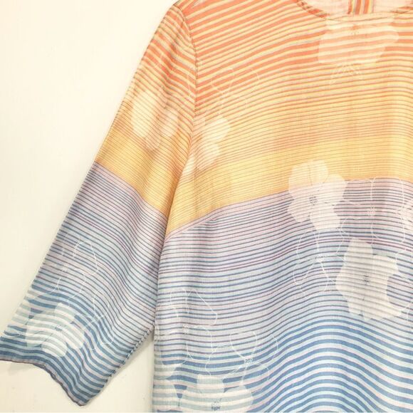 J. Jill Love Linen Multicolored Striped Floral Linen Popover Blouse - Picture 5 of 15